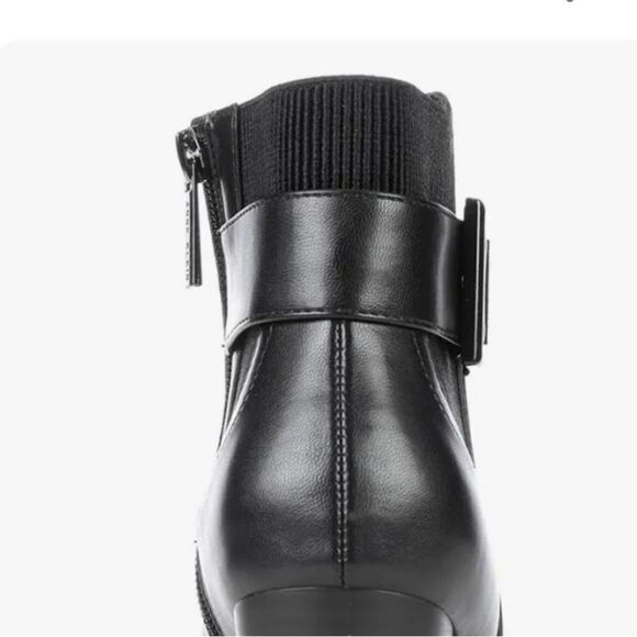 Anne Klein Rafe Black Faux Leather Ankle Boot w/ Zipper Side,Elastic Back Sz 9 - Picture 6 of 9